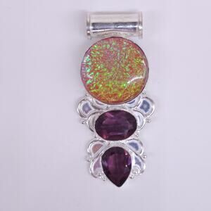Radiant Dichroic Glass and Amethyst Pendant (2.5x1.5 inches)